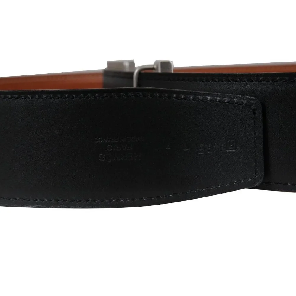 Hermes 41MM H Belt Buckle Kit Reversible Leather Strap 85 Silver Black Brown